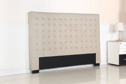 Bed Head King Beige Headboard Upholstery Fabric Tufted Buttons Furniture Kings Warehouse