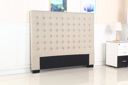 Bed Head Queen Beige Headboard Upholstery Fabric Tufted Buttons Furniture Kings Warehouse