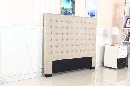 Bed Head Queen Beige Headboard Upholstery Fabric Tufted Buttons Furniture Kings Warehouse