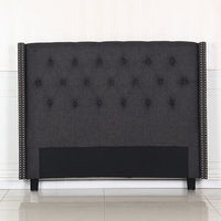 Bed Head Queen Charcoal Headboard Upholstery Fabric Studded Buttons Furniture Kings Warehouse