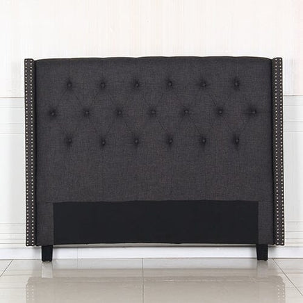 Bed Head Queen Charcoal Headboard Upholstery Fabric Studded Buttons Furniture Kings Warehouse