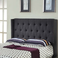 Bed Head Queen Charcoal Headboard Upholstery Fabric Studded Buttons Furniture Kings Warehouse