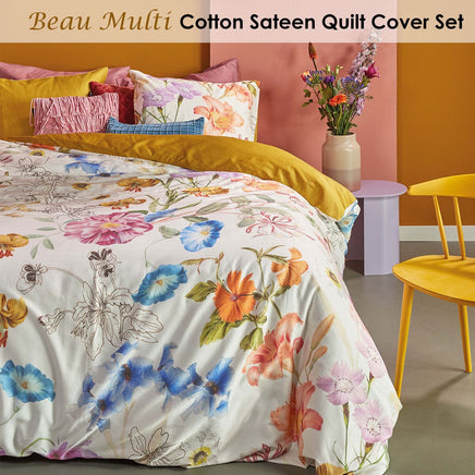 Bedding House Beau Multi Cotton Sateen Quilt Cover Set Queen Home & Garden Kings Warehouse