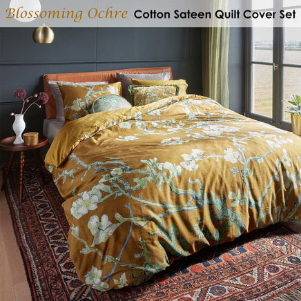 Bedding House Blossoming Ochre Cotton Sateen Quilt Cover Set King Home & Garden Kings Warehouse