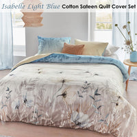 Bedding House Isabelle Light Blue Cotton Sateen Quilt Cover Set Queen Home & Garden Kings Warehouse