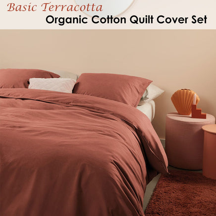Bedding House Organic Cotton Basic Terracotta Quilt Cover Set King Home & Garden Kings Warehouse