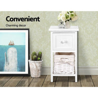 Bedside Table 1 Drawer with Basket Rustic White X2 Furniture Kings Warehouse