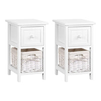 Bedside Table 1 Drawer with Basket Rustic White X2 Furniture Kings Warehouse
