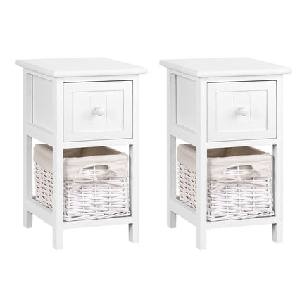 Bedside Table 1 Drawer with Basket Rustic White X2 Furniture Kings Warehouse