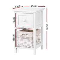 Bedside Table 1 Drawer with Basket Rustic White X2 Furniture Kings Warehouse