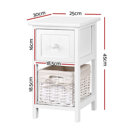 Bedside Table 1 Drawer with Basket Rustic White X2 Furniture Kings Warehouse