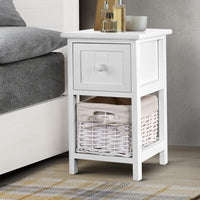 Bedside Table 1 Drawer with Basket Rustic White X2 Furniture Kings Warehouse