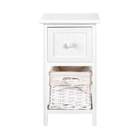 Bedside Table 1 Drawer with Basket Rustic White X2 Furniture Kings Warehouse