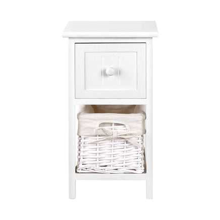 Bedside Table 1 Drawer with Basket Rustic White X2 Furniture Kings Warehouse