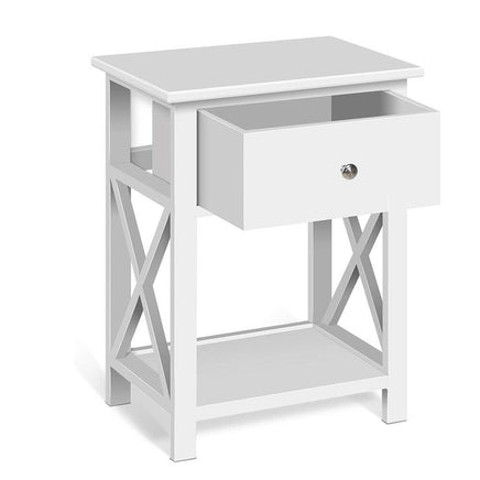 Bedside Table 1 Drawer with Shelf - EMMA White Furniture Kings Warehouse