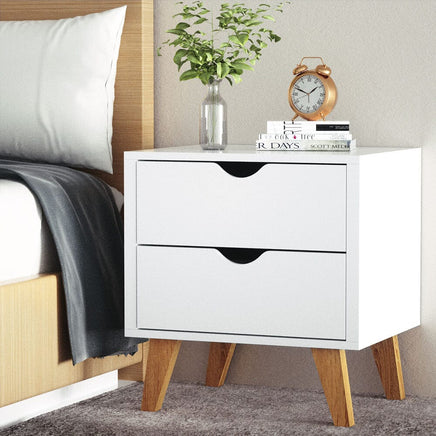 Bedside Table 2 Drawers - ANDERS White Furniture Kings Warehouse