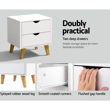 Bedside Table 2 Drawers - ANDERS White Furniture Kings Warehouse