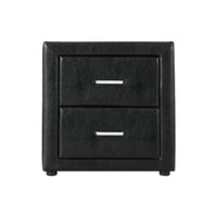 Bedside Table 2 Drawers Leather - CADEN Black Kings Warehouse