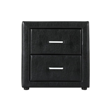 Bedside Table 2 Drawers Leather - CADEN Black Kings Warehouse