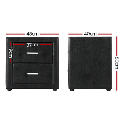 Bedside Table 2 Drawers Leather - CADEN Black Kings Warehouse