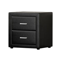 Bedside Table 2 Drawers Leather - CADEN Black Kings Warehouse