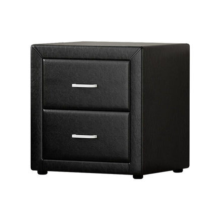 Bedside Table 2 Drawers Leather - CADEN Black Kings Warehouse