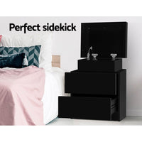 Bedside Table 2 Drawers Lift-up Storage - COLEY Black Furniture Kings Warehouse