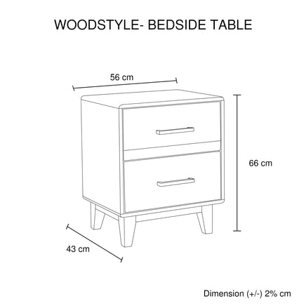 Bedside Table 2 drawers Night Stand Solid Wood Storage Light Brown Colour Furniture Kings Warehouse