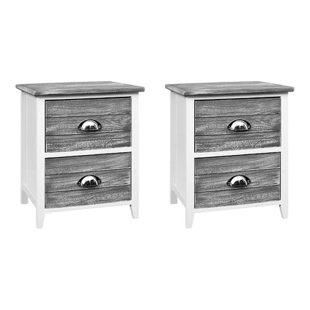 Bedside Table 2 Drawers Vintage X2 - THYME Grey Furniture Kings Warehouse