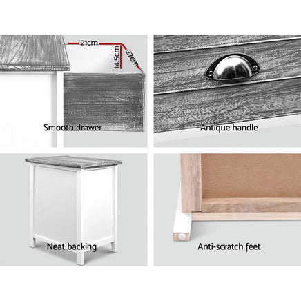 Bedside Table 2 Drawers Vintage X2 - THYME Grey Furniture Kings Warehouse