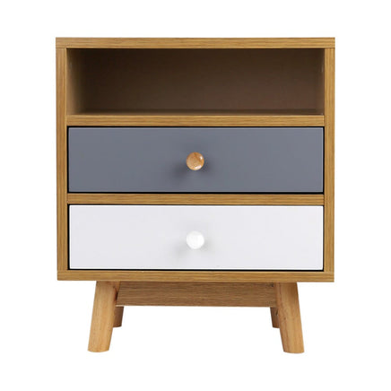 Bedside Table 2 Drawers with Shelf - BERTHA Oak Furniture Kings Warehouse