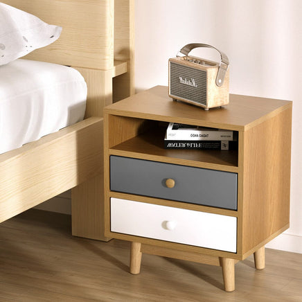 Bedside Table 2 Drawers with Shelf - BERTHA Oak Furniture Kings Warehouse