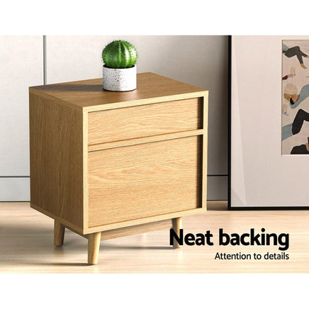 Bedside Table 2 Drawers with Shelf - BERTHA Oak Furniture Kings Warehouse