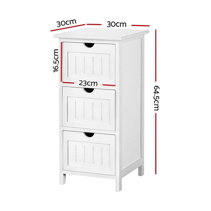 Bedside Table Bathroom Storage Cabinet 3 Drawers White Furniture Kings Warehouse