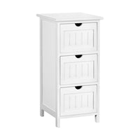Bedside Table Bathroom Storage Cabinet 3 Drawers White Furniture Kings Warehouse