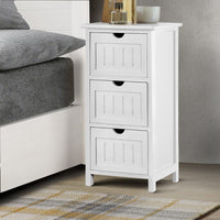 Bedside Table Bathroom Storage Cabinet 3 Drawers White Furniture Kings Warehouse