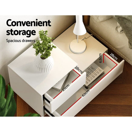 Bedside Tables LED 2 Drawers - REMI White Furniture Kings Warehouse