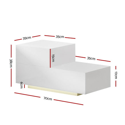 Bedside Tables LED 2 Drawers - REMI White Furniture Kings Warehouse