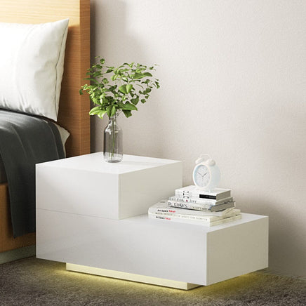 Bedside Tables LED 2 Drawers - REMI White Furniture Kings Warehouse