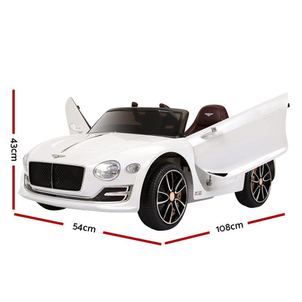 Bentley Kids Ride On Car Licensed Electric Toys 12V Battery Remote Cars White Toy Overstock Sale Kings Warehouse
