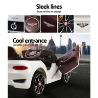 Bentley Kids Ride On Car Licensed Electric Toys 12V Battery Remote Cars White Toy Overstock Sale Kings Warehouse