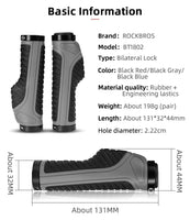 Bicycle Grips MTB Road Bike Double Lock Rubber Handlebar Grips Anti-Slip Rock Bros BLACK Kings Warehouse