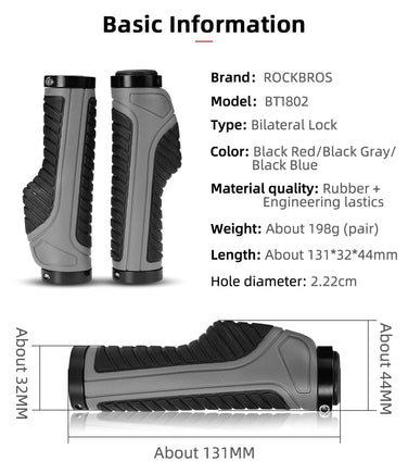 Bicycle Grips MTB Road Bike Double Lock Rubber Handlebar Grips Anti-Slip Rock Bros BLACK Kings Warehouse