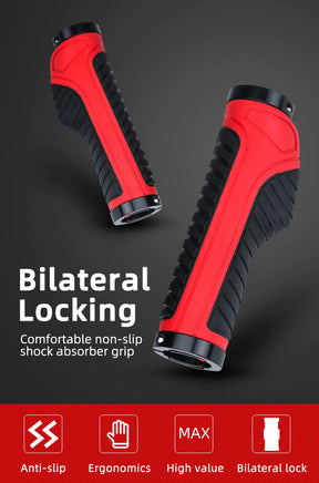 Bicycle Grips MTB Road Bike Double Lock Rubber Handlebar Grips Anti-Slip Rock Bros BLACK Kings Warehouse