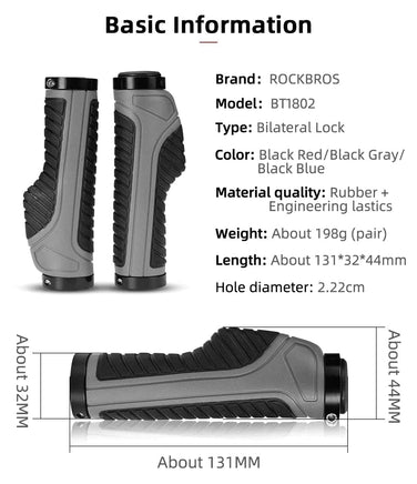 Bicycle Grips MTB Road Bike Double Lock Rubber Handlebar Grips Anti-Slip Rock Bros BLUE Kings Warehouse