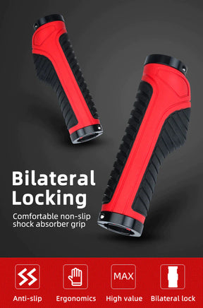 Bicycle Grips MTB Road Bike Double Lock Rubber Handlebar Grips Anti-Slip Rock Bros RED Kings Warehouse
