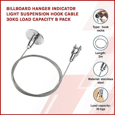 Billboard Hanger Indicator Light Suspension Hook Cable 30kg Load Capacity 8 Pack Furniture Kings Warehouse