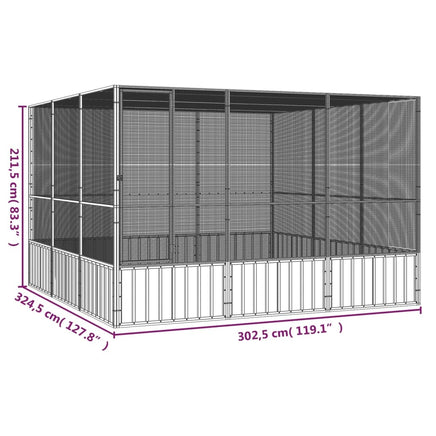Bird Cage Grey 302.5x324.5x211.5 cm Galvanised Steel Kings Warehouse