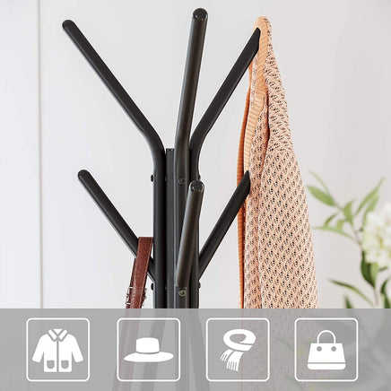 Black Coat Rack Stand Industrial Style 2 Shelves Clothes Home & Garden Kings Warehouse