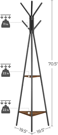 Black Coat Rack Stand Industrial Style 2 Shelves Clothes Home & Garden Kings Warehouse